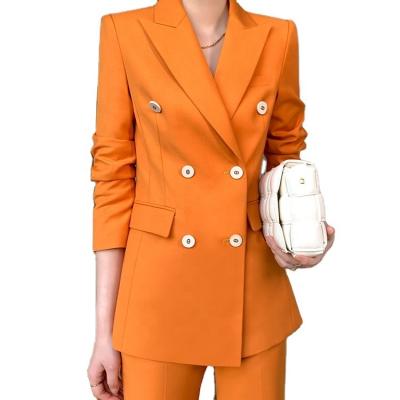 China Anti-wrinkle Women Fashion 2 Piece Yellow Business Belt High Quality Slim Suits for sale