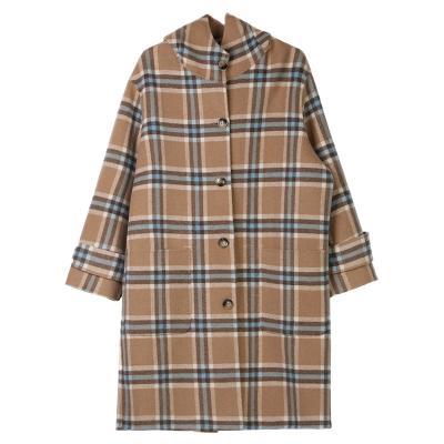 China Anti-Wrinkle Temperament Nepal Plaid Woolen Winter High-end Hooded Long Coat Women's Double-Sided Splicing Coat for sale