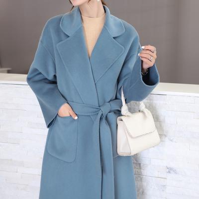 China Breathable Long Spring Trench Coat Women Woolen Coat Blue Green Real Cashmere Coat for sale