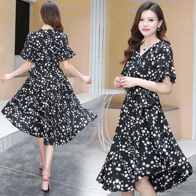 China Fashion Women Summer Chiffon Anti-Static Shorts Sheath Elegant Casual Dresses Dot Dress Lady Flower Girls floral for sale