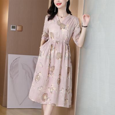 China 2022 washable hot sale canvas clothes women summer beach casual solid 100% linen dress for sale