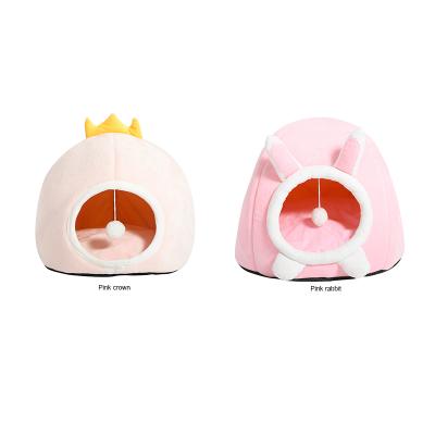 China Stored Plush UC-AC002 Semi-enclosed Pet House Warm Soft Pink Cat Dog House for sale