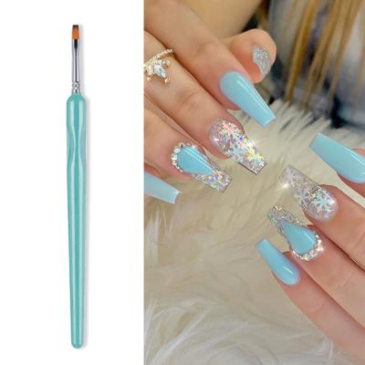 China 2021 New NAILS Nylon Hair Blue Wooden Handle Ombre Nail Pickup Brush Acrylic Nail Brush For Nail Art for sale