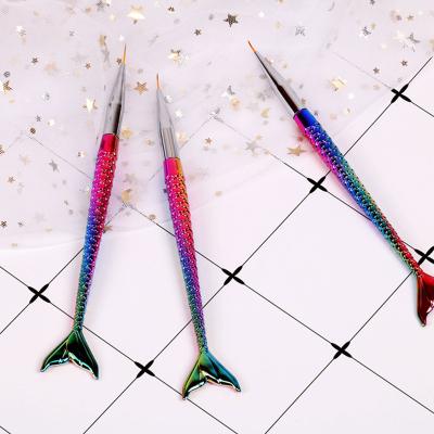 China 3pcs/set Mermaid Nail Art Liner Painting Flower Acrylic Gel Extension Builder Manicure Brush Drawing UV Tools for sale