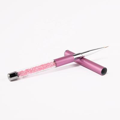 China Wholesale Exquisite Tiny Nail Art Brush Pink Metal Handle Retail Nail Art Line Brush Nail Art Tools for sale