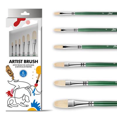 China 6pcs Art Hog Hair Painting Tips Filbert Brushes for Professional Artist Oil Acrylic Watercolor Painting for sale