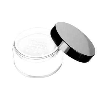 China 10g Matte Black Lid Clear Custom Cosmetic Loose Powder Container Packaging Makeup Loose Powder Jar With Sifter for sale