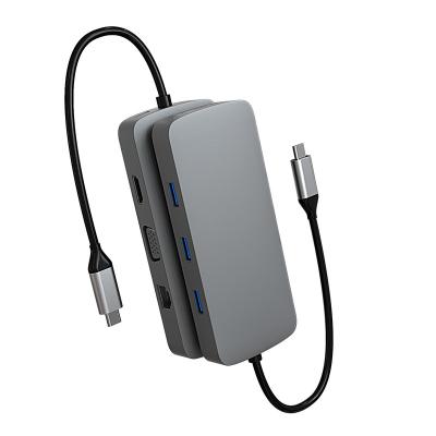 China Support all type-c interface computers 10 in 1 docking station type-c to USB3.0 USB2 PD TF VGA RJ45 AUDIO3.5 10 port USB hub. 0*2 for sale