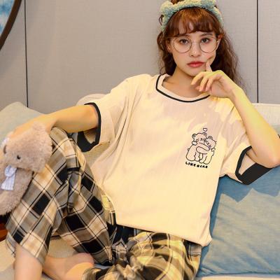 China QUICK DRY Women's Pajamas Shorts Cotton Summer Sheer Two Sleeve Pants Lightly Dress Two Set 2021 New Home Wear for sale