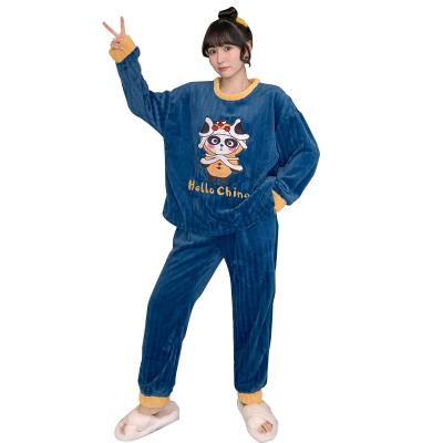 China QUICK DRY ladies flannel pajamas autumn and winter long sleeves student home wear suit beautiful thickened for sale