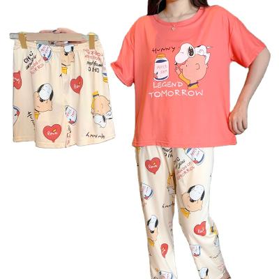 China QUICK-DRYING short sleeves pure cotton ladies pajamas cartoon thin home clothes lovely three suits for sale