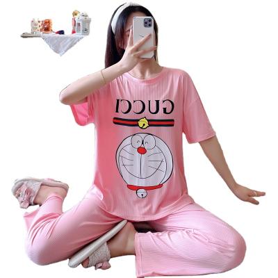 China QUICK DRY pajamas women milk silk pull one sleeve short pants spring and summer home suit for sale