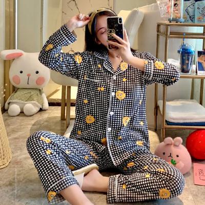 China Breathable pajamas plaid spring and autumn and summer pure cotton long sleeves cute Japanese INS style cotton home wear can go out for for sale