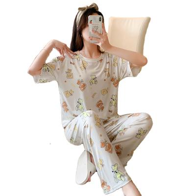 China Summer QUICK DRY pajamas for home spring and autumn cow women's short sleeves pants suit soft and beautiful clothes for sale