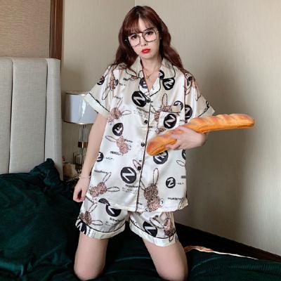 China Spring and autumn ladies summer women's ice silk shorts sleeve thermal silk short simulation couple pajamas home wear 2021 new for sale