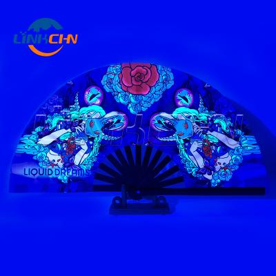 China China Hot Selling Custom Printed Large Bamboo UV Reactive Folding Hand Fans for sale