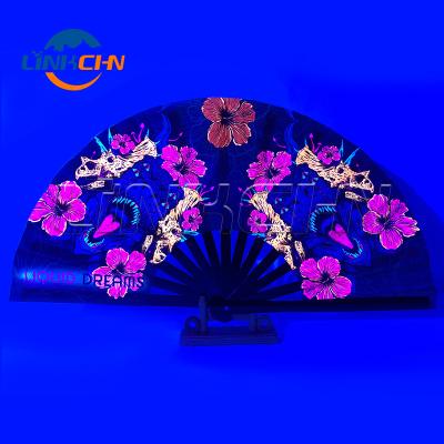 China Wholesale China Sublimation Custom Printed Large Folding Hand UV Reactive Fans for sale