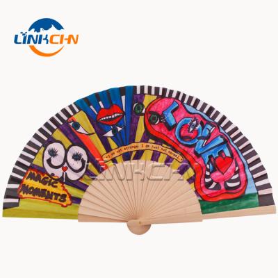 China Wholesale China Custom Printed Tissue Wood Paper Fans for sale