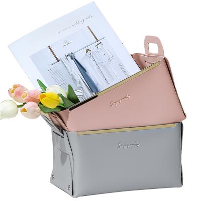 China Folding Hot-selling Multifunctional Cosmetics Key Storage PU Leather Desk Tray Other Storage Box for sale