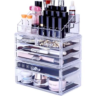 China Wholesale Acrylic Material Feature Transparent Clear Lipstick Drawer Cosmetics Box Stocked Funky Makeup Organizer Viable for sale