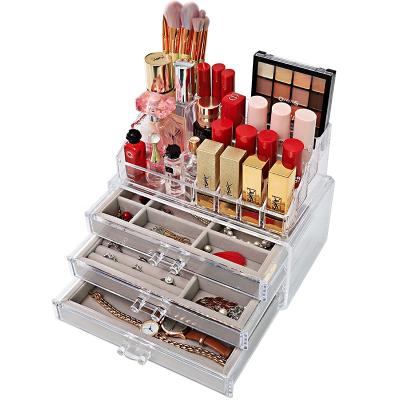 China Viable Feature Funky Lipstick Beauty Cosmetics Box Makeup Organizer Save Box Velvet Acrylic Material Jewelry Storage Box for sale