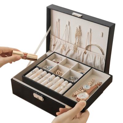 China Wholesale LUXURY Wholesale LUXURY Storage Velvet Organizer Jewelry Box Ring Necklace Girls Earring Lock PU Leather Jewelry Boxes for sale