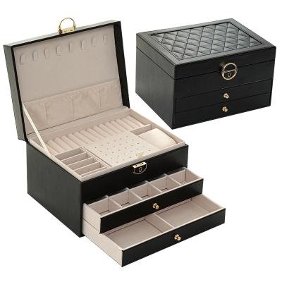 China PU Leather Jewelry Box Earring Ring Luxury Display Necklace Jewelery Case Organizer With Lock Velvet Wholesale LUXURY for sale