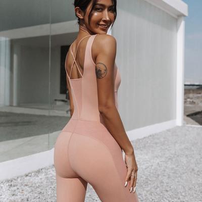 China 2021 Breathable Female Siamese Yoga Sets Solid Color Patchwork Sleeveless One Piece Set High Thin Elastic Jumpsuit for sale