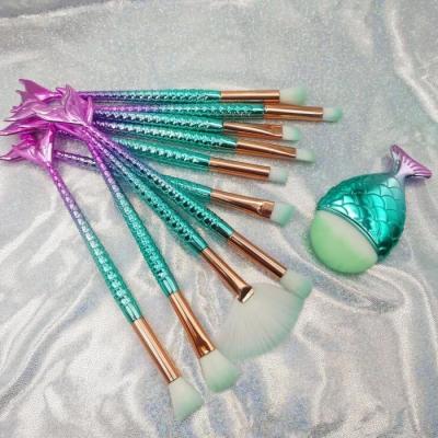 China Bulk DIY Olive Aluminum Cute Makeup Brush Set Soft Synthetic Hair Mermaid Makeup Brush Fish Dense Flat Tail Free Shipping for sale