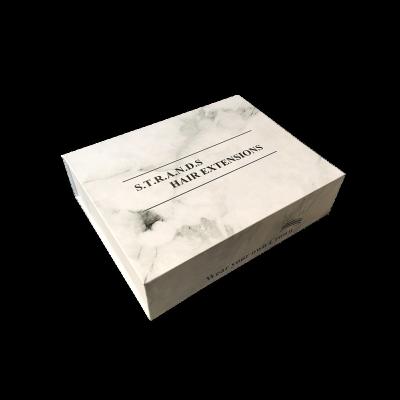 China Recyclable Custom Logo Hair Extension Packaging Box Rigid Silver Foil Cardboard Box Packaging for sale