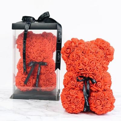 China Recycled Materials Custom Valentine Mother's Day Gift Clear Window With Box 10 Inch Flower Rose Teddy Bear Box for sale