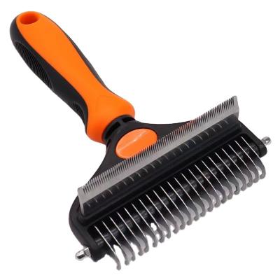 China Sustainable Pet Grooming Tool Double Sided Slicker  Brush  Shedding Dematting, Stainless Steel Dog Comb Pet 2-in-1  Dematting and Deshedding for sale