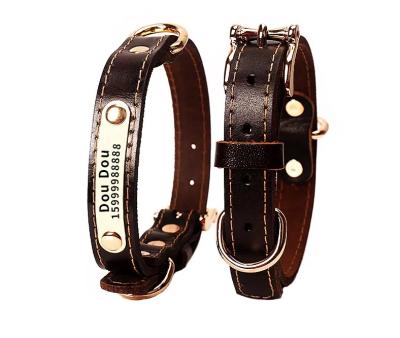 China Personalized leather dog collar and leash luxury pet collar leather Engraved name pet dog collar airtag designer dog Lead for sale