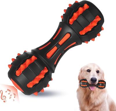 China Sustainable Dog Squeaky Toys for Aggressive Chewers, Teething Chew Toys for Medium Large , Durable Rubber Dog Toy, Dumbbell Shape for sale