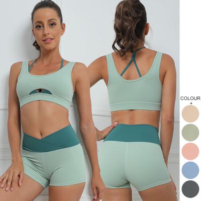 China New Breathable Custom Sportswear Fitness Wear Running Yoga Clothes Gym Workout Recycled Activewear Suit Short Spliced ​​Yoga Set for sale