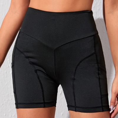 China Breathable OEM Customized Ladies Black Sports High Waist Tight Fit Pocket Yoga Shorts Fitness Jogging Cycling Shorts for sale