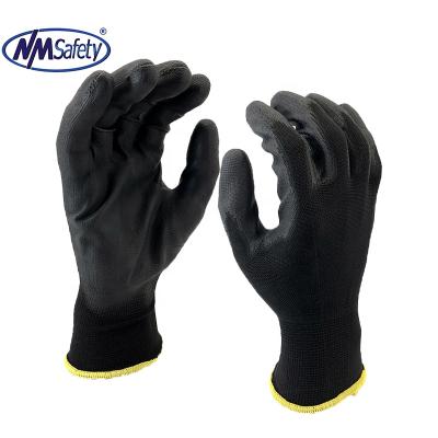 China NMSAFETY Black Breathable PU Gloves Nylon Coating PU Coated On Palm Safety Gloves PU Gloves for sale