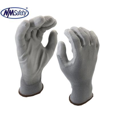 China NMSAFETY 13 Gauge PU Comfortable Work Glove Gray PU Hand Gloves For Garden Work for sale