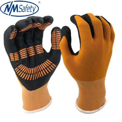 China NMSAFETY 15 Gauge Anti-Slip Orange Nylon Glove Coated Nitrile Dotted Nitrile Glove Guante EN388 4121X for sale