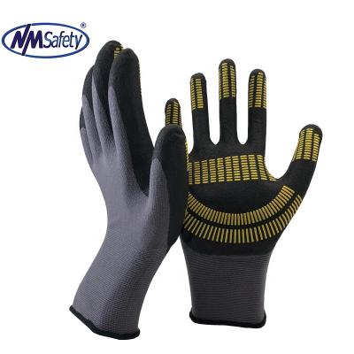 China NMSAFETY 15 Anti-Slip Measuring Nylon Glove Coated Nitrile Dotted Nitrile Glove Nitrile Guante for sale