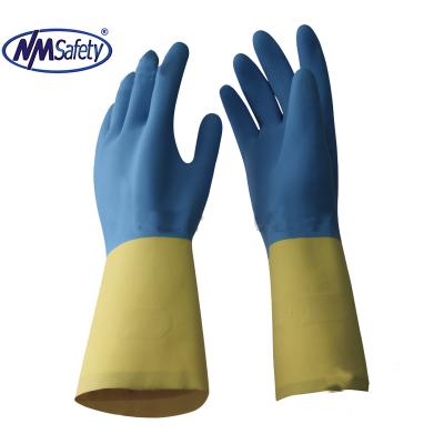 China NMSAFETY Double Colors Chemical Neoprene Nitrile Waterproof Wash Glove Chemical Industrial Latex Gloves for sale