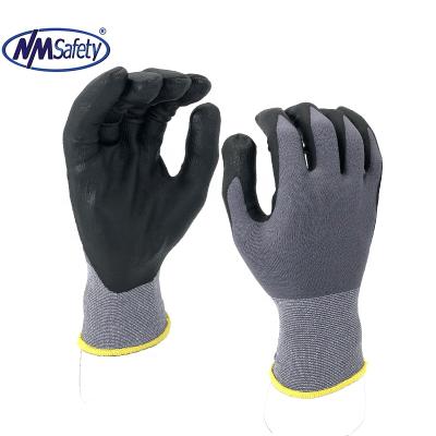 China Nitrile Coated Gloves NMSAFETY Gauge 13/15 Knit Working Nitrile Glove Foam Nitrile Black Gloves for sale