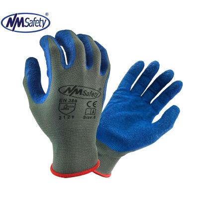 China NMSAFETY 13 Gauge Polyester Gray Coating Anti-Slip Latex Microflex Latex Coated Gloves for sale