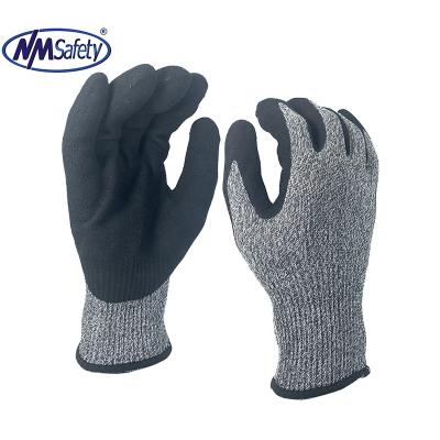 China Cut Resistant NMSAFETY A6 Black Sandy Nitrile Coated ANSI CUT Level Cut Resistant Gloves for sale