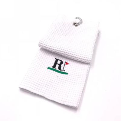 China Compressed White Color Microfiber Towel Golf Towel With Logo Embroidered Towel for sale