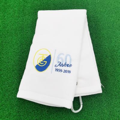 China High Quality Compressed Golf Towel 100% Cotton Trifold Golf Towels With Embroidered Logo for sale