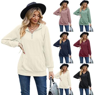 China Anti-pilling wholesale customized loose sleeve sweatshirt new solid color hooded zipper along for women for sale