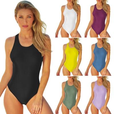 China Hot selling plus size lady swimwear beautiful leg monkini 2023 swimsuit sexy high cross back strip design for sale