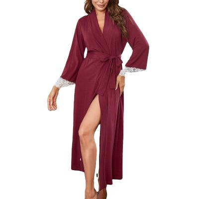 China QUICK DRY Long Sleeve Sleep Robe For Women Breathable Long Lace PAJAMAS Casual Nightgown for sale