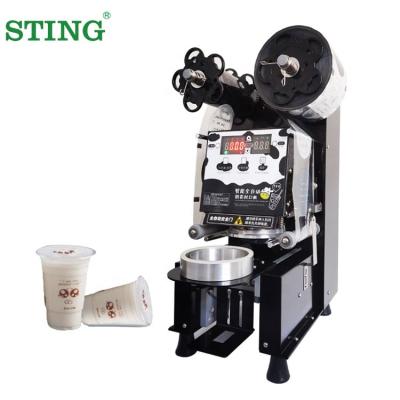 China Automatic Small Pet Food Pet Milk Tea Paper Plastic Boba Juice Disposable Cup Sealer Sealing Machine for sale